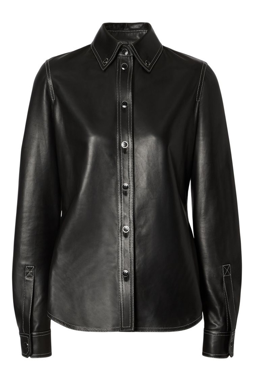 Черная приталенная рубашка из кожи Burberry Black 10200698 