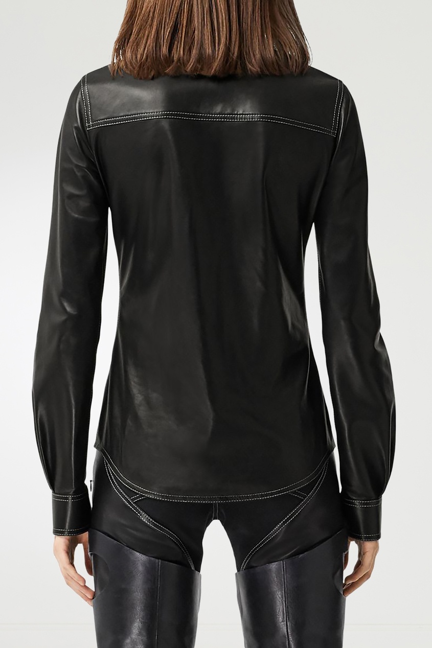 фото Черная приталенная рубашка из кожи burberry