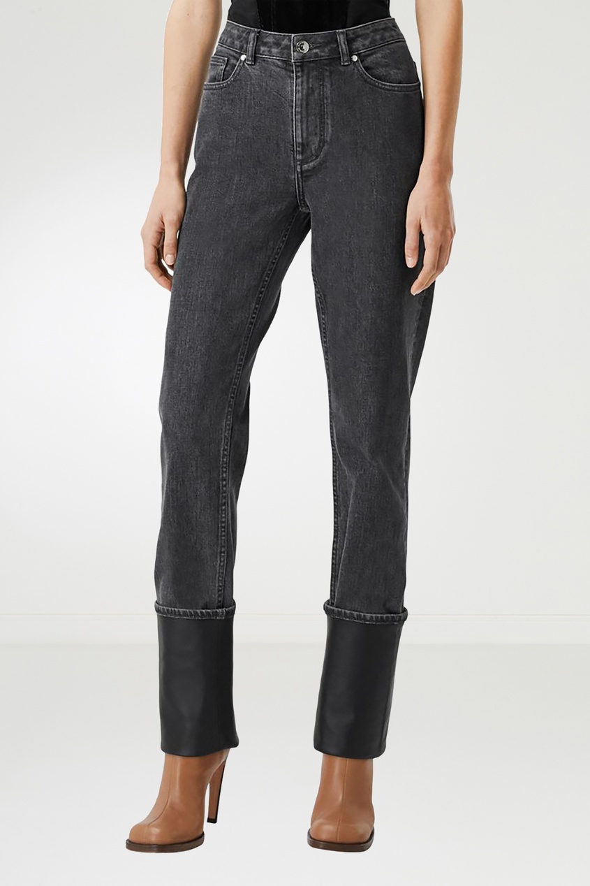 фото Темно-серые джинсы с кожаной отделкой burberry