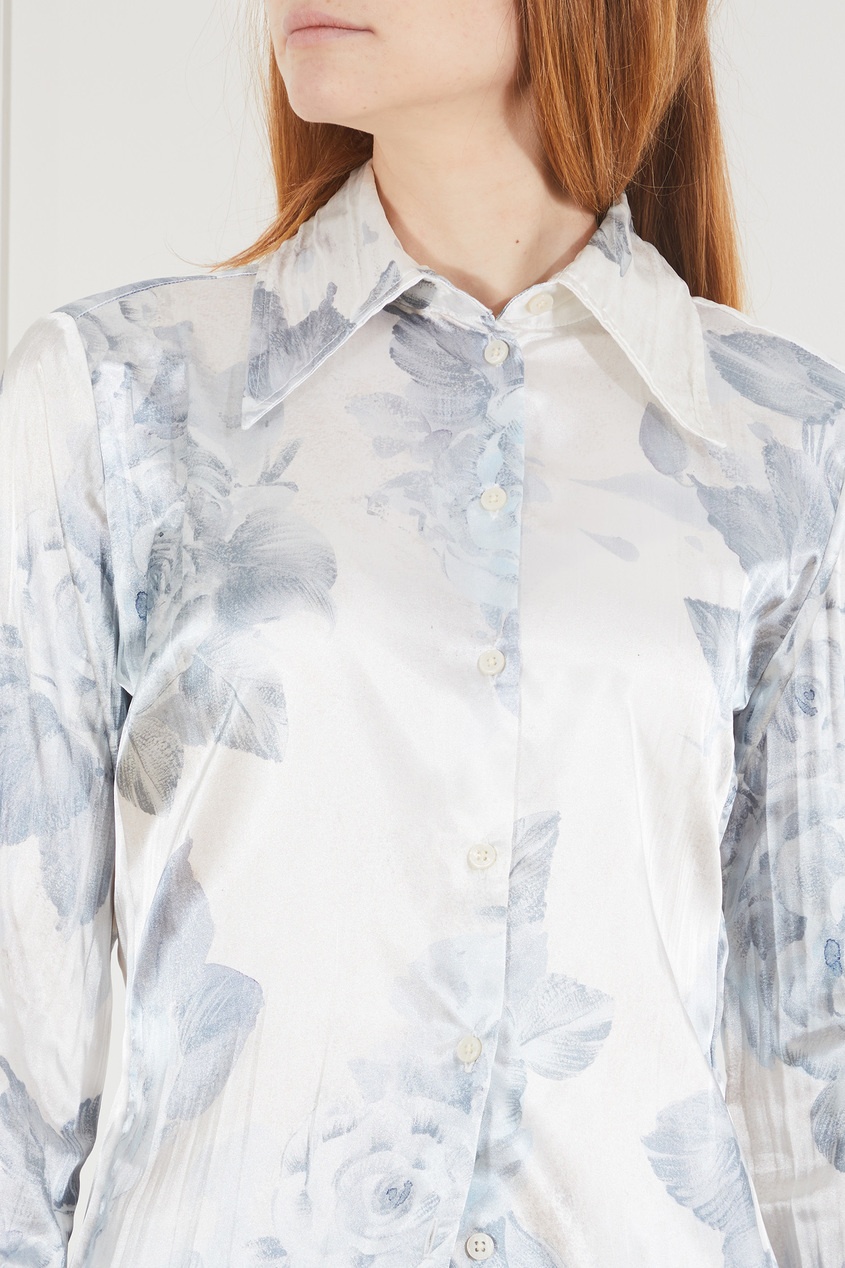 фото Голубое платье-рубашка с цветочным принтом acne studios