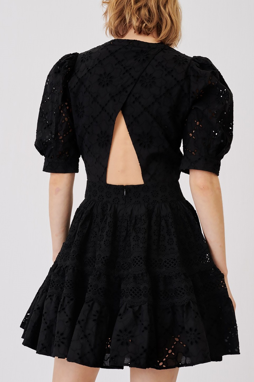 фото Черное гипюровое платье-мини maje
