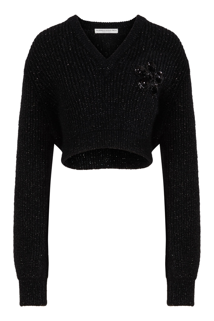 фото Черный укороченный пуловер с вышивкой alessandra rich