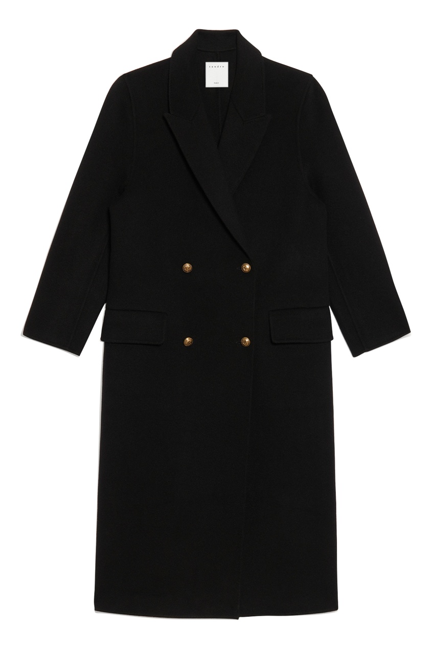 фото Шерстяное черное пальто sandro