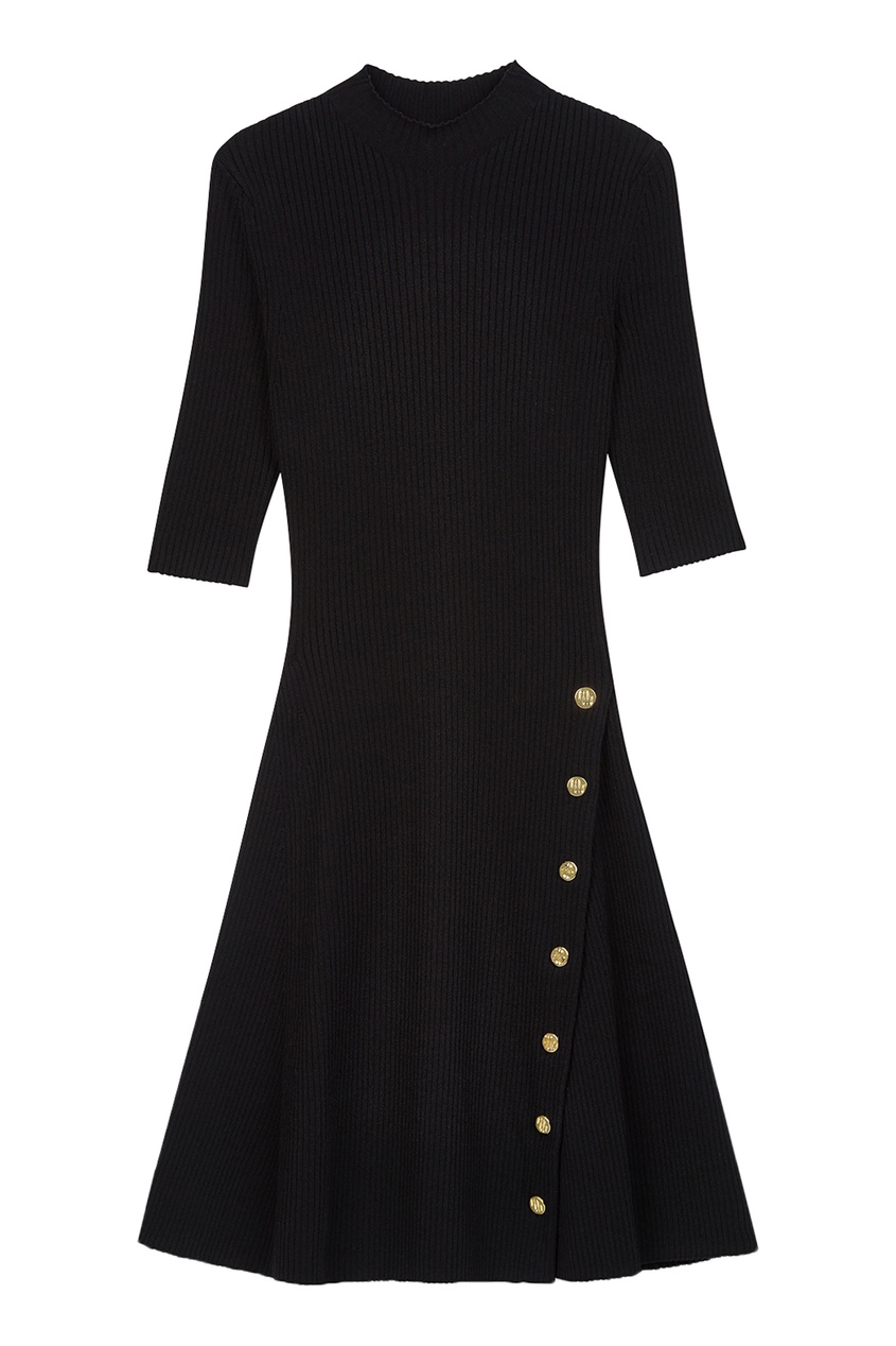 Черное трикотажное платье с пуговицами Maje Черный 888202504 