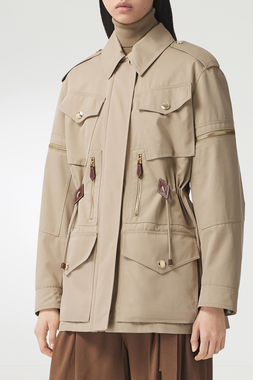 фото Песочная хлопковая куртка с карманами burberry