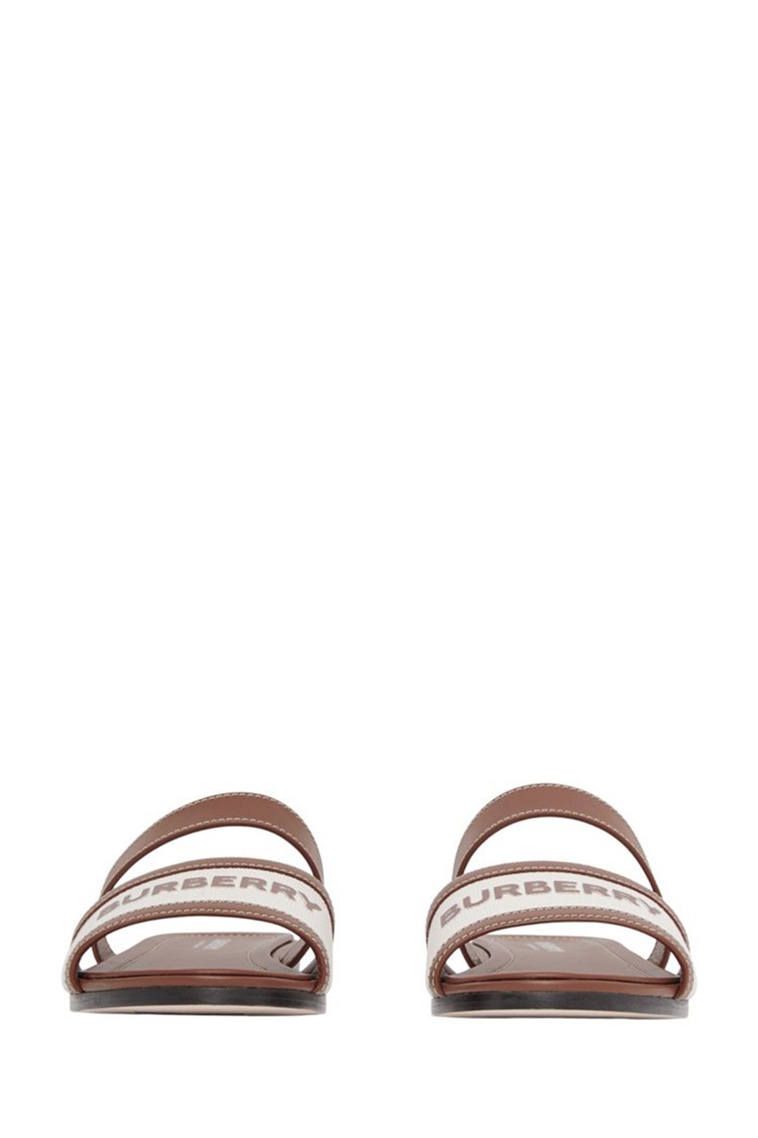 фото Бежево-коричневые пантолеты из парусины и кожи burberry