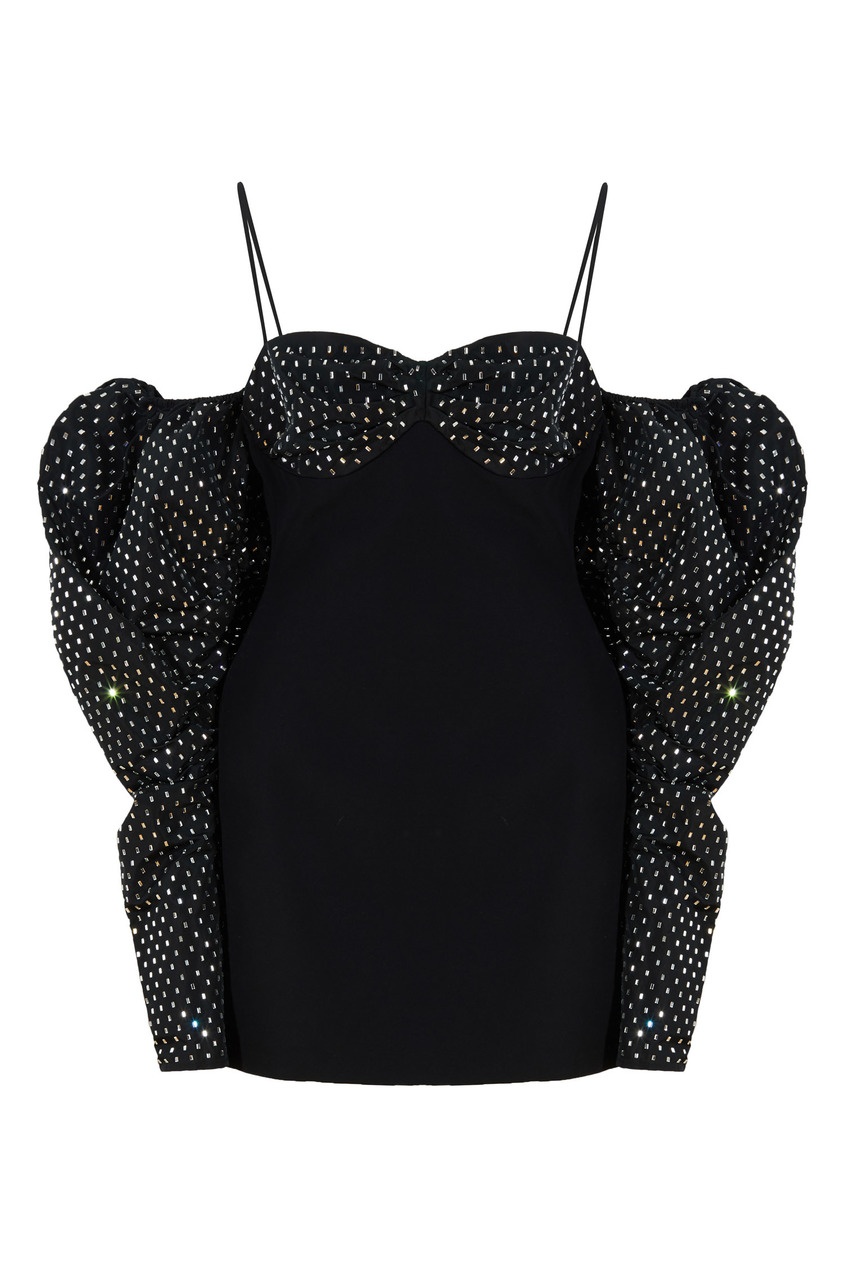 фото Черное платье с отделкой кристаллами david koma