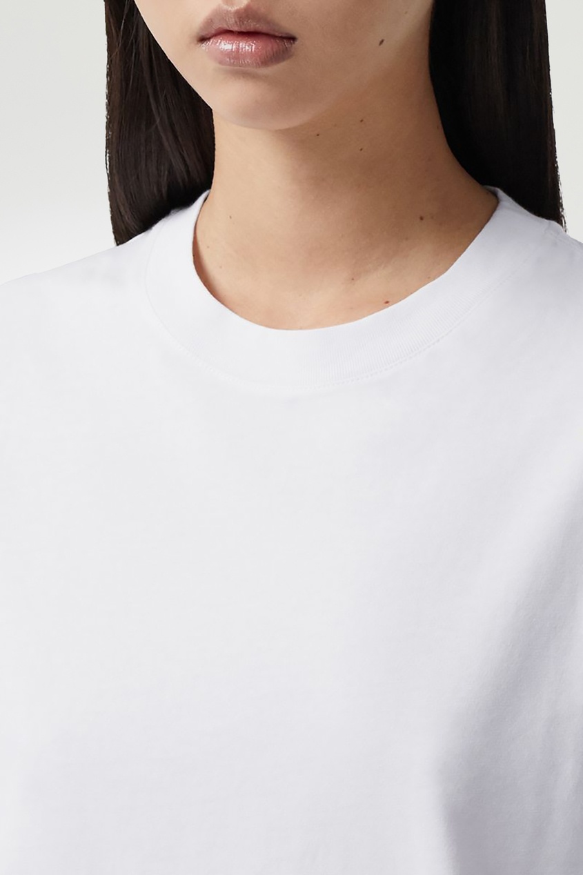 фото Белая свободная футболка с клетчатыми рукавами burberry