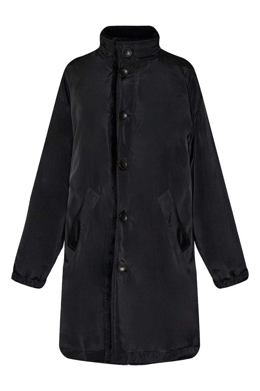 фото Черное двухстороннее пальто с искусственным мехом gerard darel