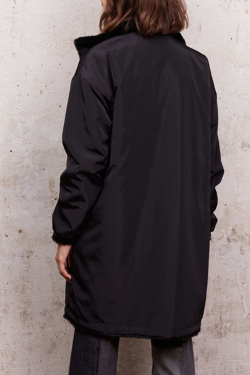 фото Черное двухстороннее пальто с искусственным мехом gerard darel