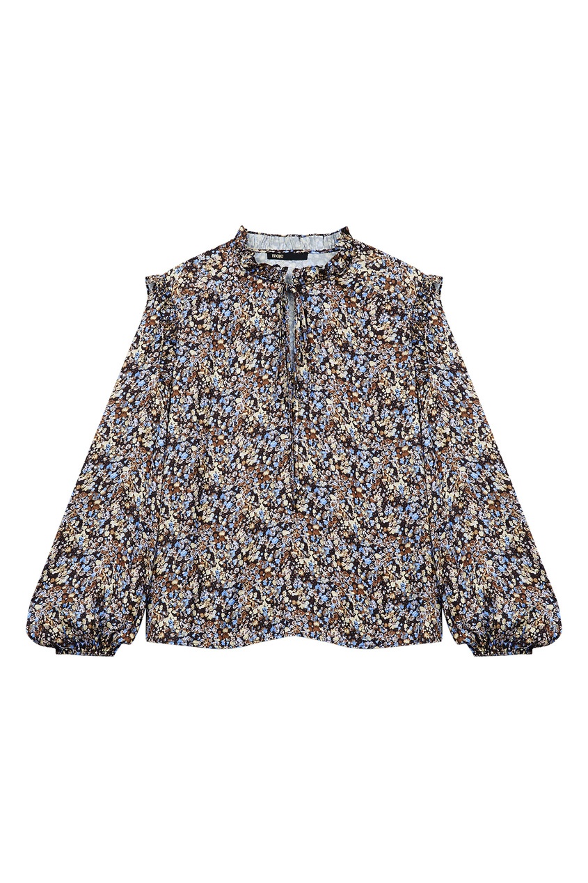 

Коричневая блузка с цветочным принтом, Multicolor, Коричневая блузка с цветочным принтом