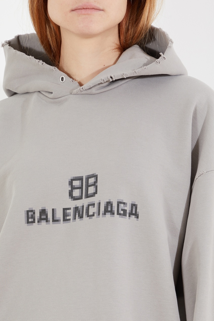 фото Серое худи оверсайз с логотипом balenciaga