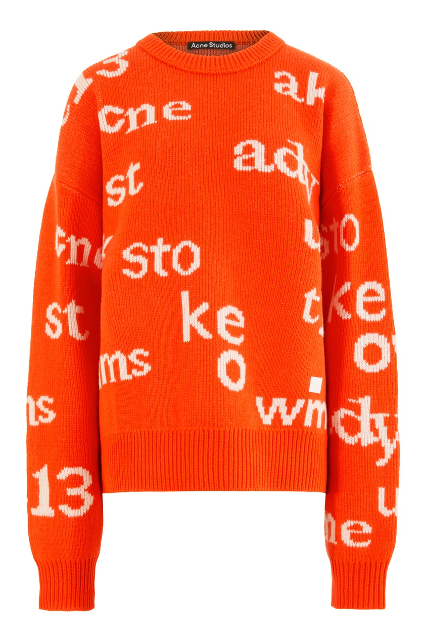 Оранжевый свитер с белым надписями