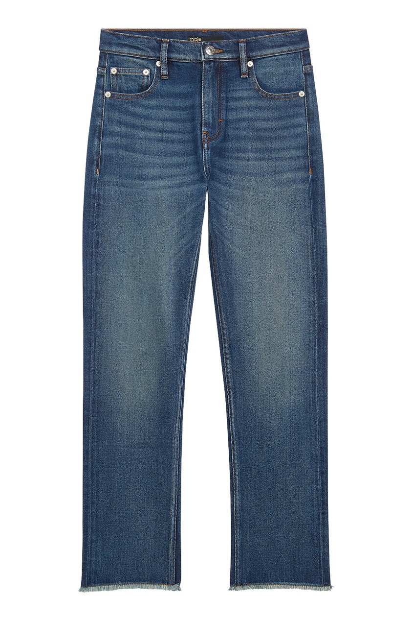 Синие прямые джинсы с необработанным краем