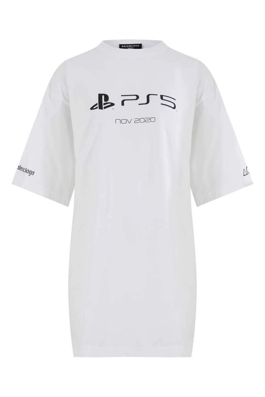 Белая футболка с черным принтом Balenciaga x PS5