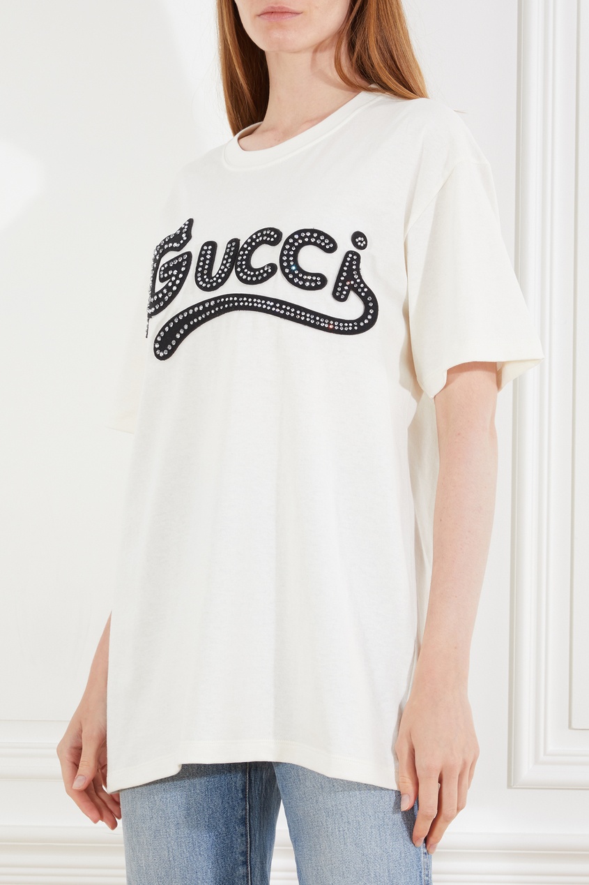 фото Белая футболка с логотипом gucci