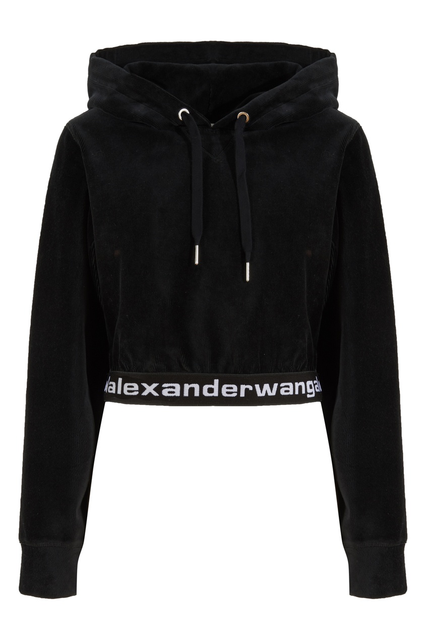 фото Черное укороченное худи с логотипом alexander wang.t