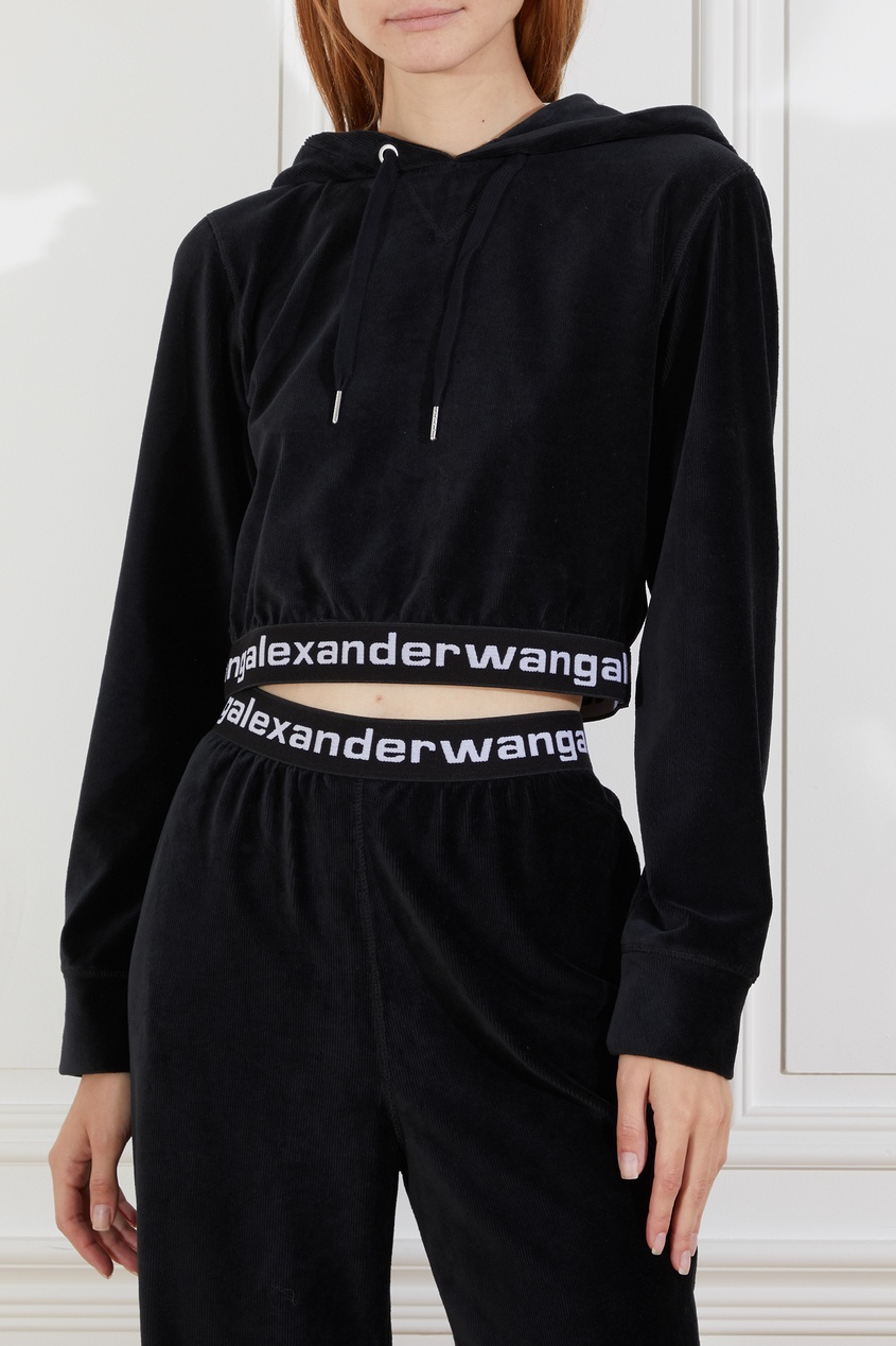 фото Черное укороченное худи с логотипом alexander wang.t