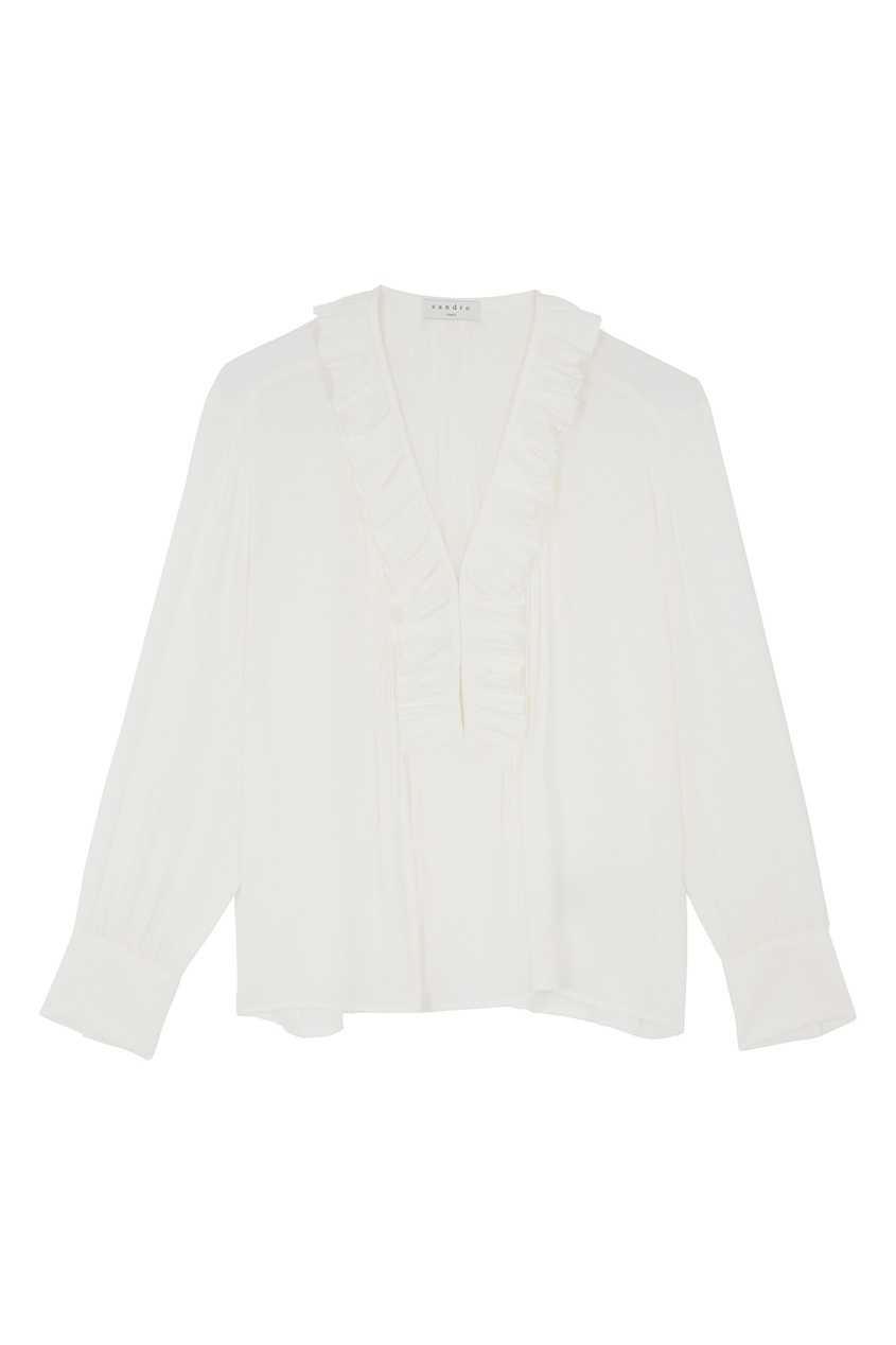 Белая блузка с оборками Sandro цвет экрю, жемчужный