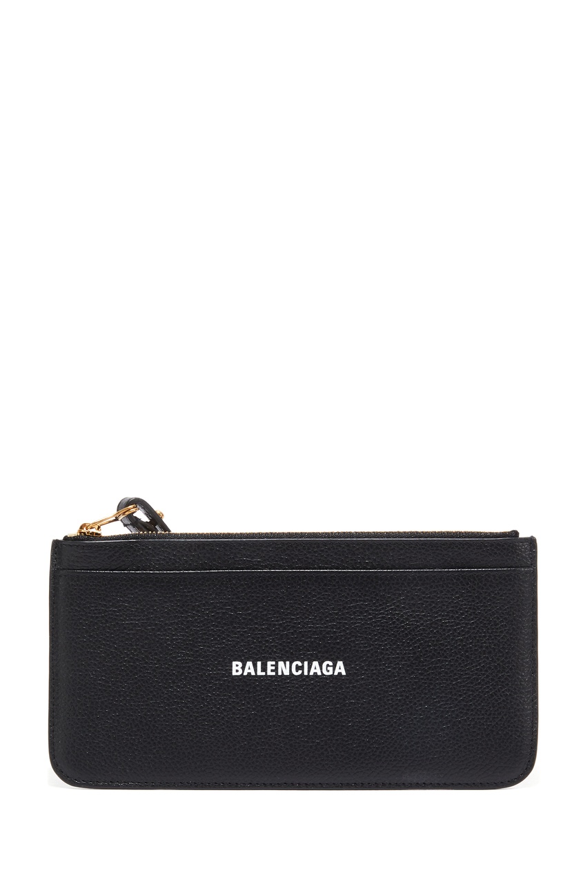 фото Черный кожаный кошелек с ремешком balenciaga