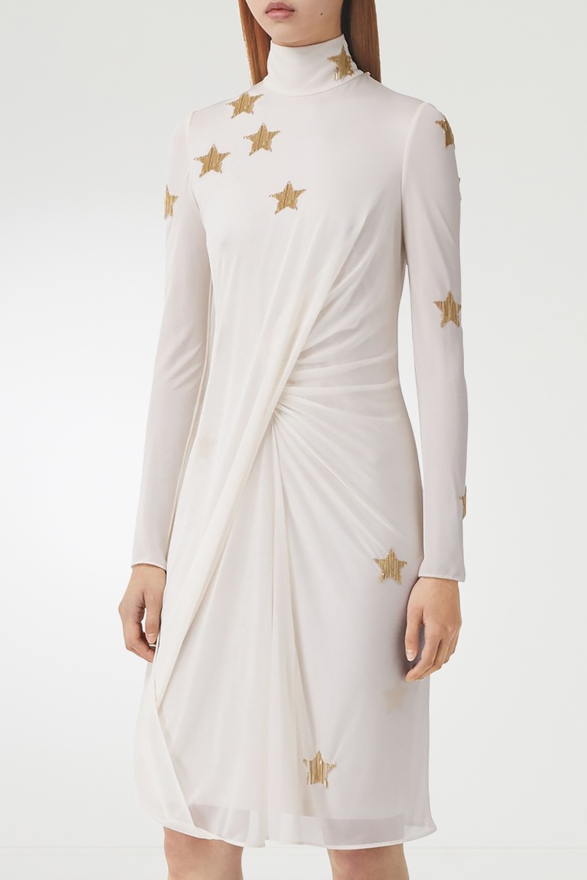 фото Кремовое платье с золотистыми звездами burberry