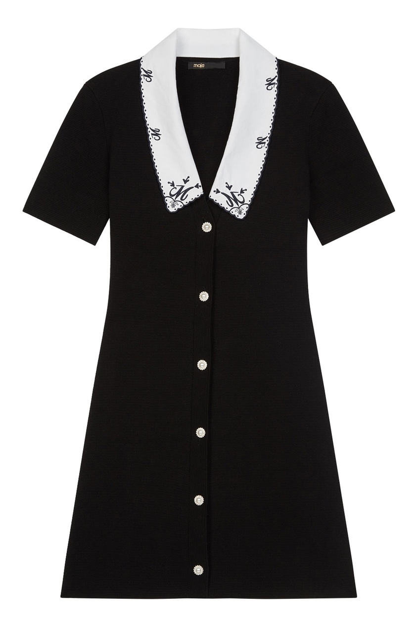 фото Черное платье на пуговицах с белым воротником maje
