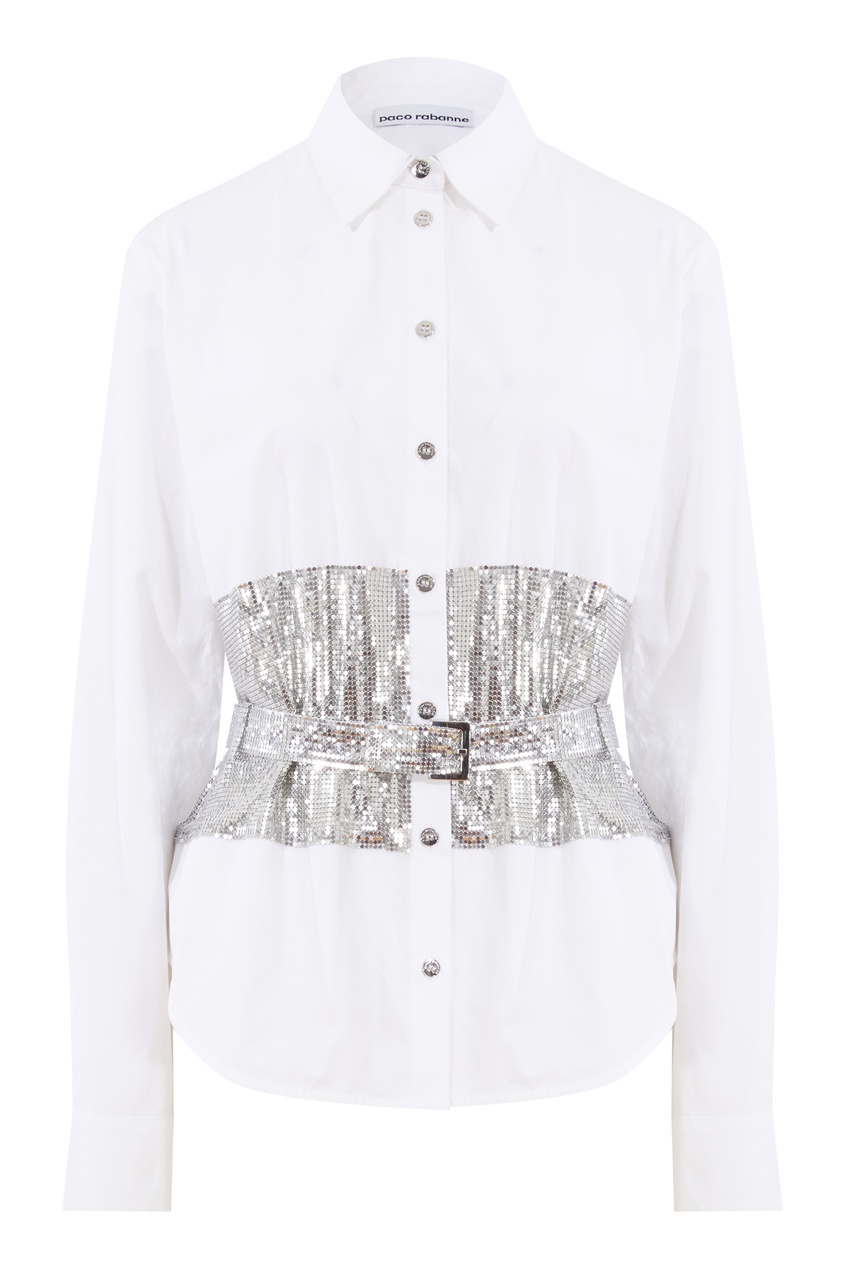 Бело-серебристая блузка Paco Rabanne белого цвета