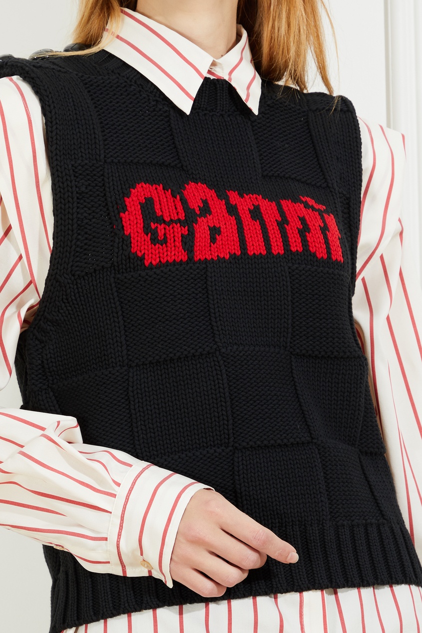 фото Черный трикотажный жилет с логотипом ganni