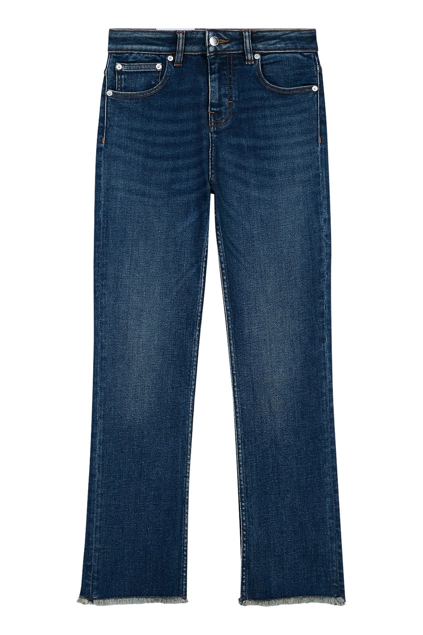 

Прямые синие джинсы с необработанным краем, Синий, Прямые синие джинсы с необработанным краем