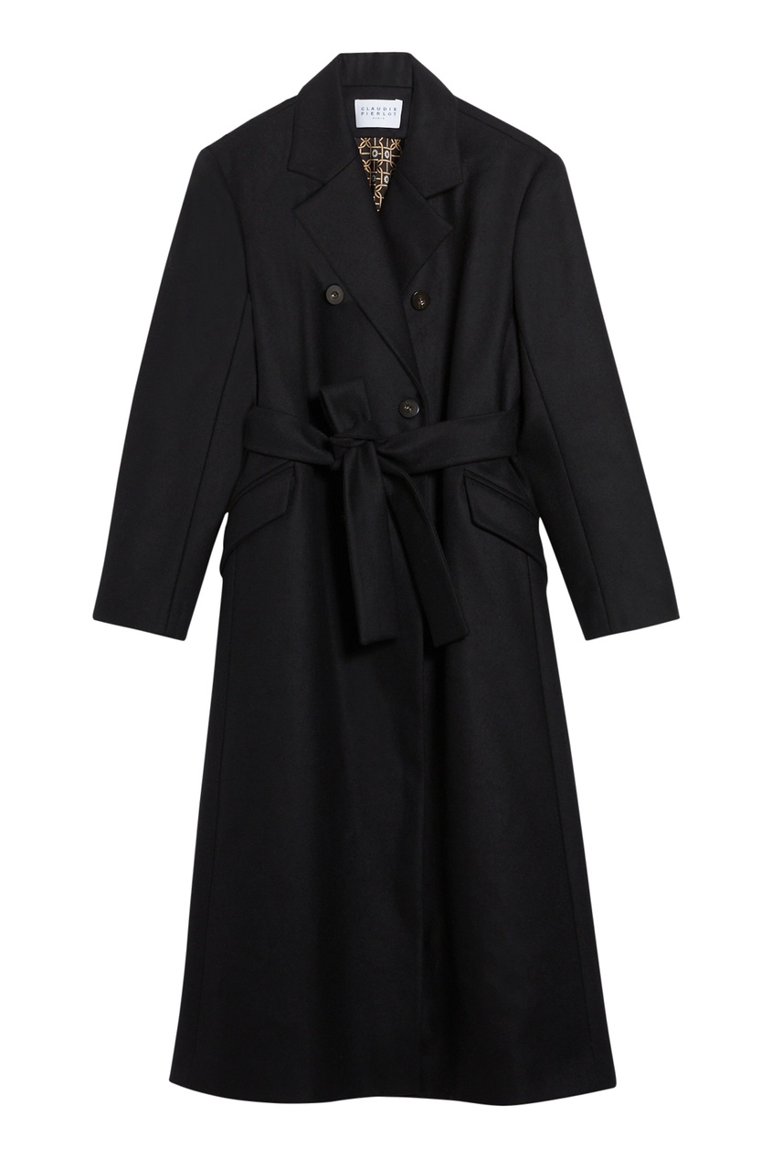 фото Черное шерстяное пальто с поясом claudie pierlot