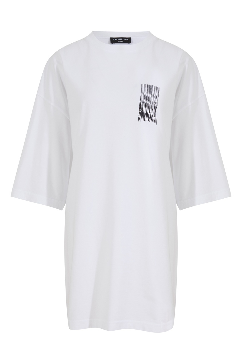 фото Белая футболка с черным принтом в виде штрихкода balenciaga