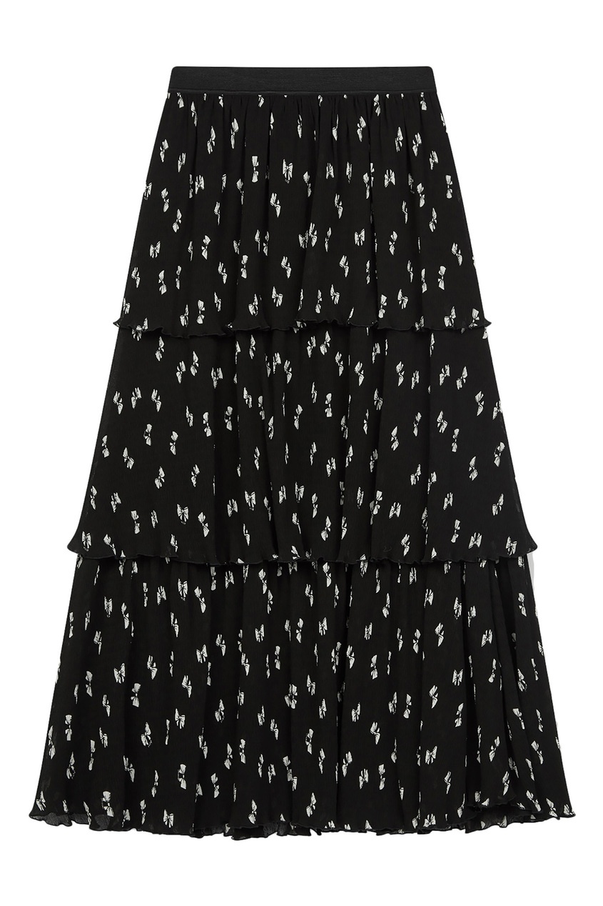 фото Черная ярусная юбка с принтом maje