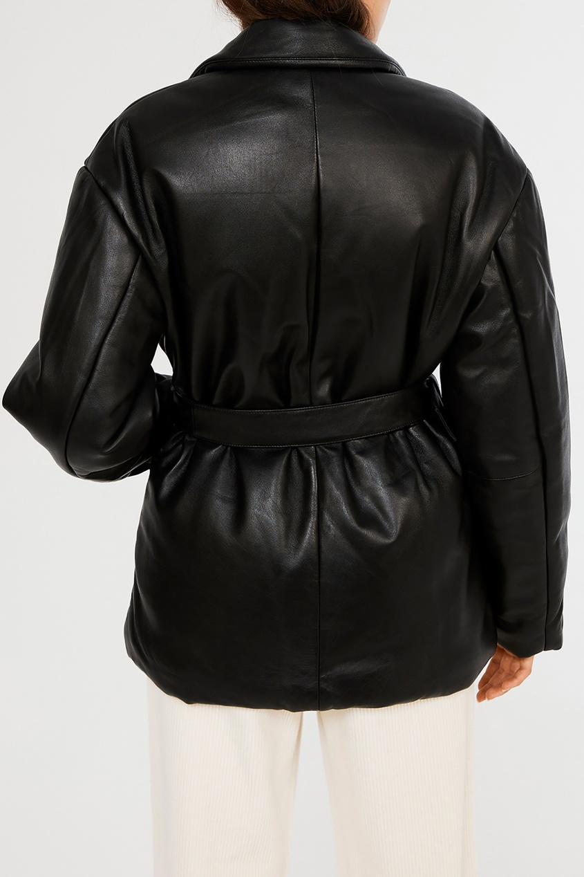 фото Черная кожаная куртка с поясом claudie pierlot