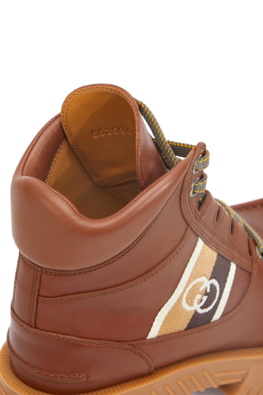 фото Коричневые кожаные ботинки с монограммой gucci