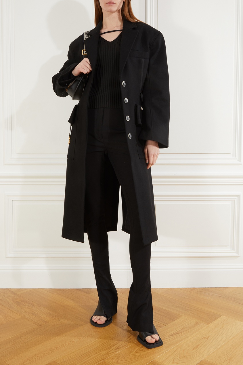 фото Черное шерстяное пальто le manteau soco jacquemus