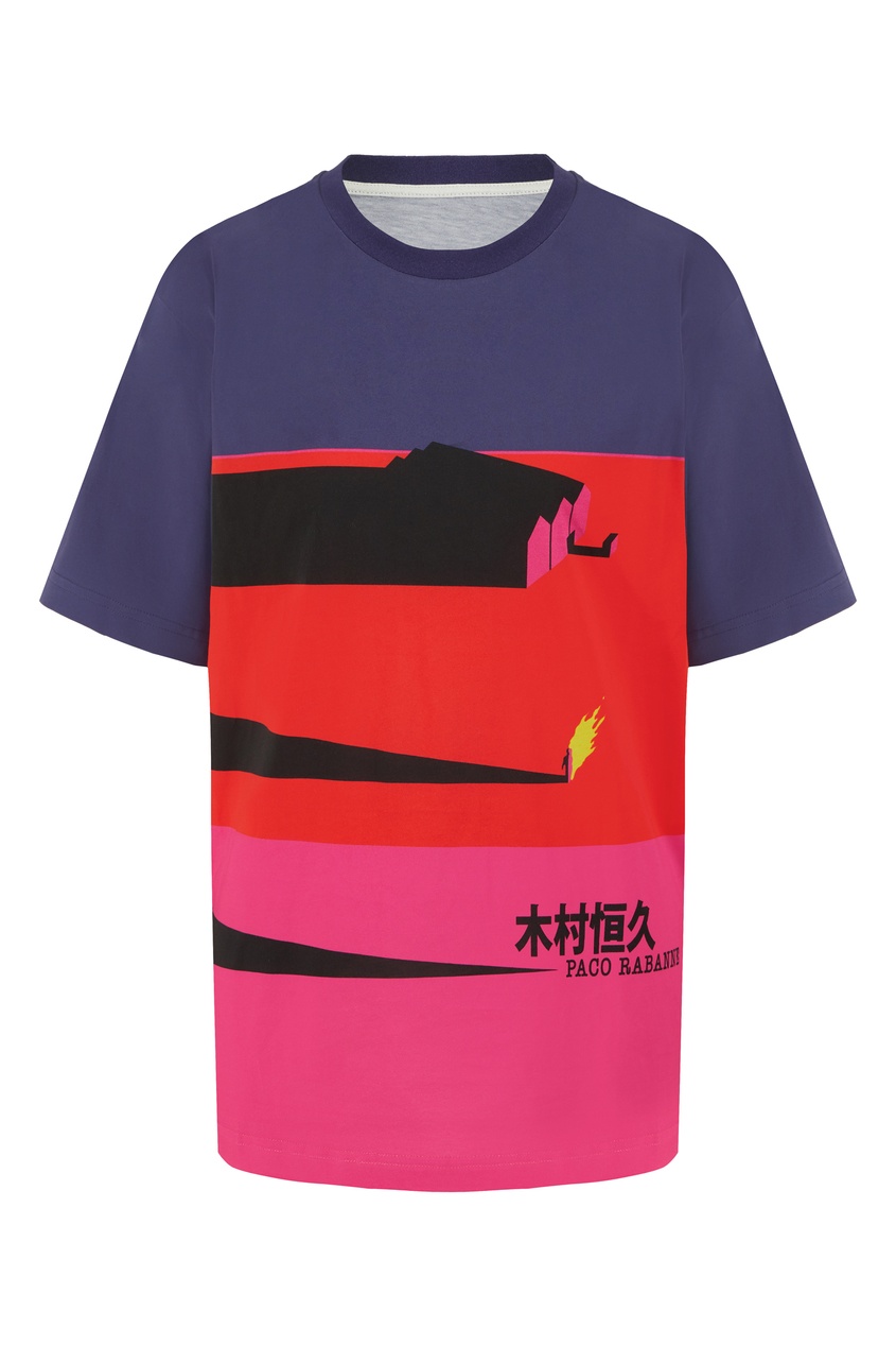 Разноцветная футболка Paco Rabanne цвета фуксия