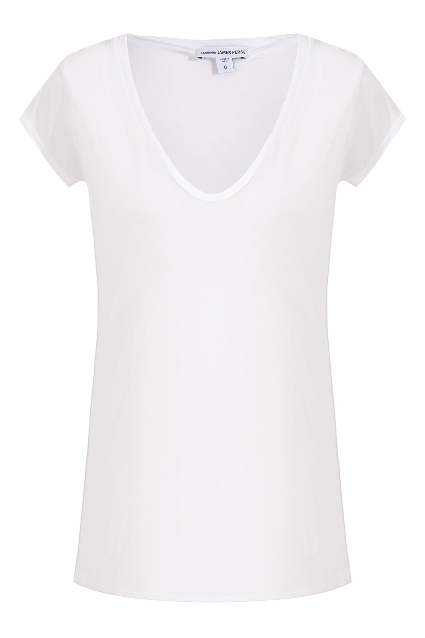 Белая футболка из хлопка с V-образным вырезом James Perse белого цвета