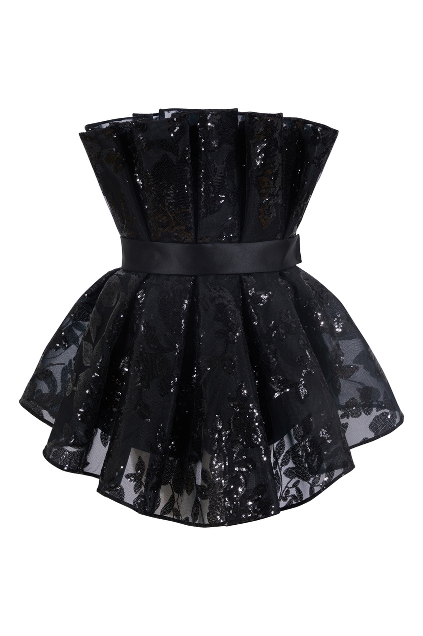 Черное платье-бандо с пайетками