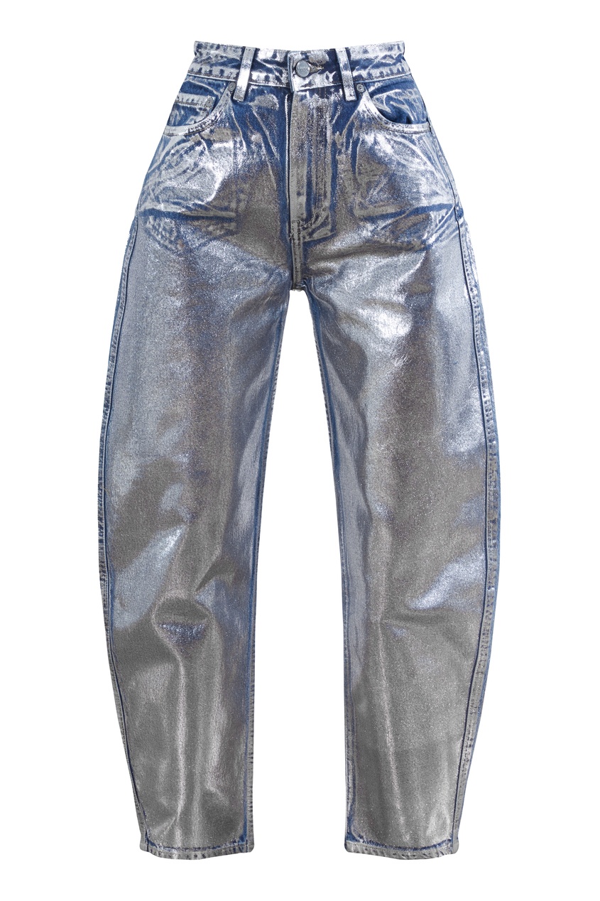 фото Голубые джинсы с серебристым покрытием ganni