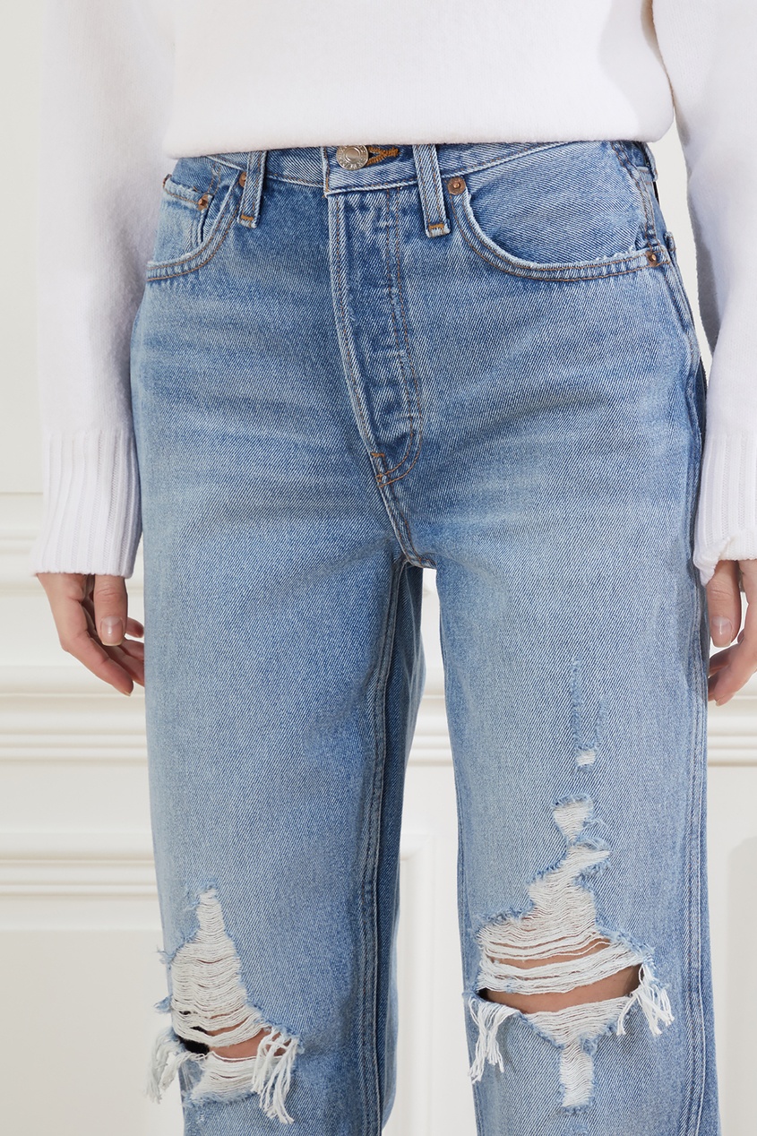 фото Голубые джинсы с декоративными потертостями re/done