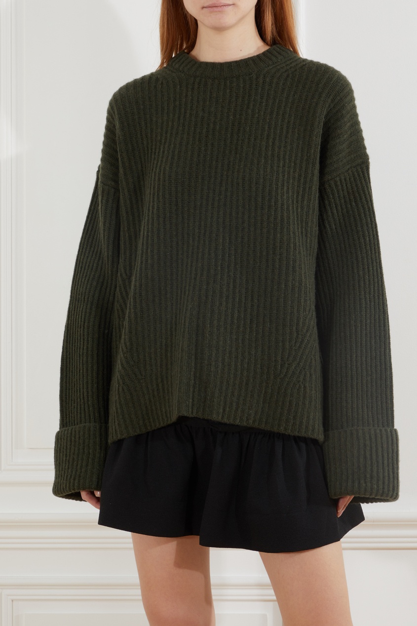 фото Темно-зеленый шерстяной свитер ganni