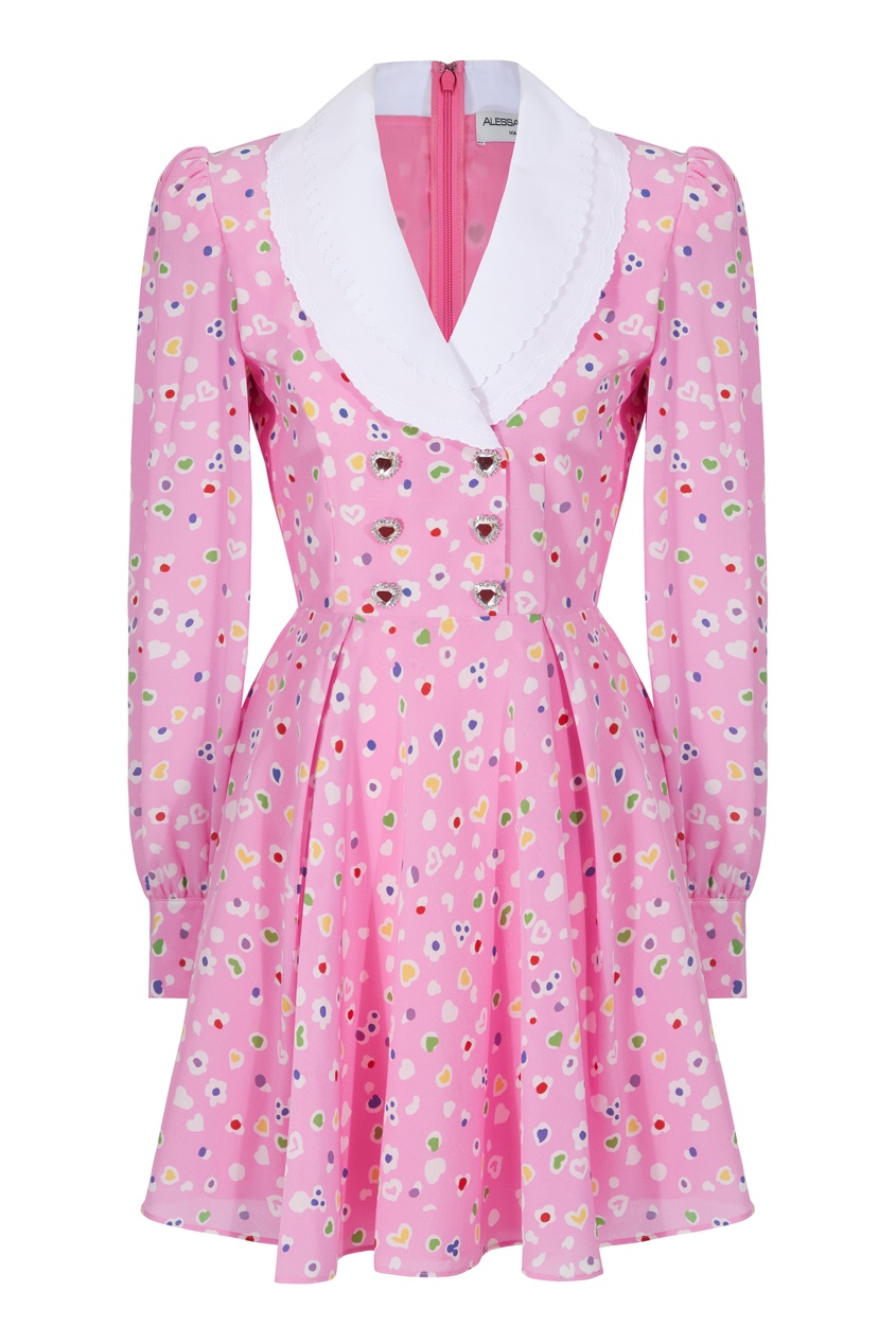 фото Розовое платье с принтом и белым воротником alessandra rich