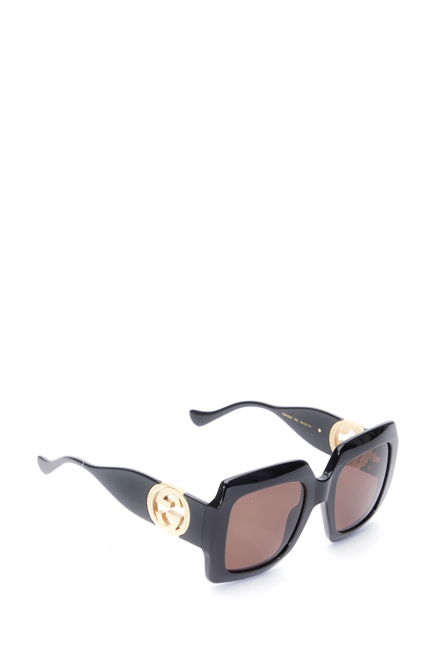 фото Черные солнцезащитные очки в прямоугольной оправе с цепочкой gucci