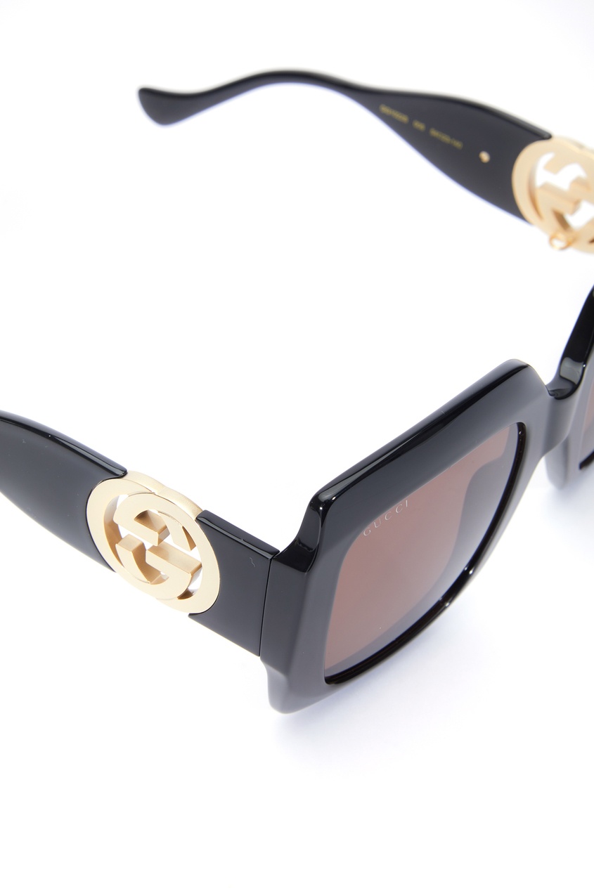 фото Черные солнцезащитные очки в прямоугольной оправе с цепочкой gucci