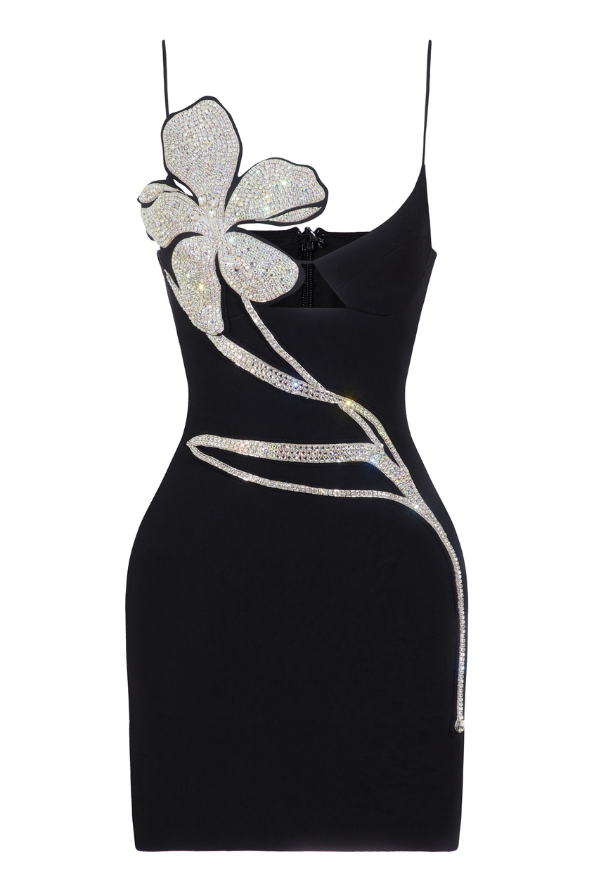 фото Черное платье с цветком из кристаллов david koma