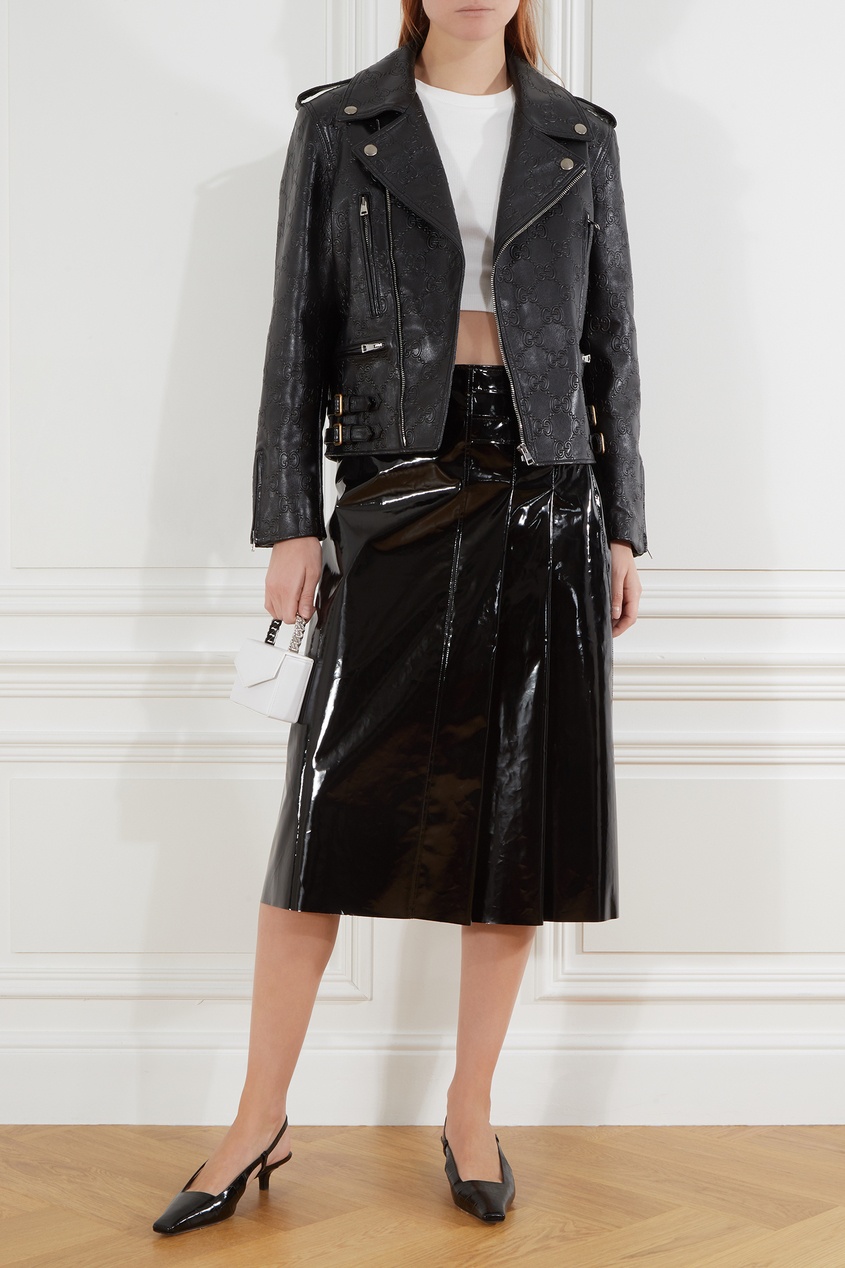 фото Черная куртка-косуха с монограммами gucci