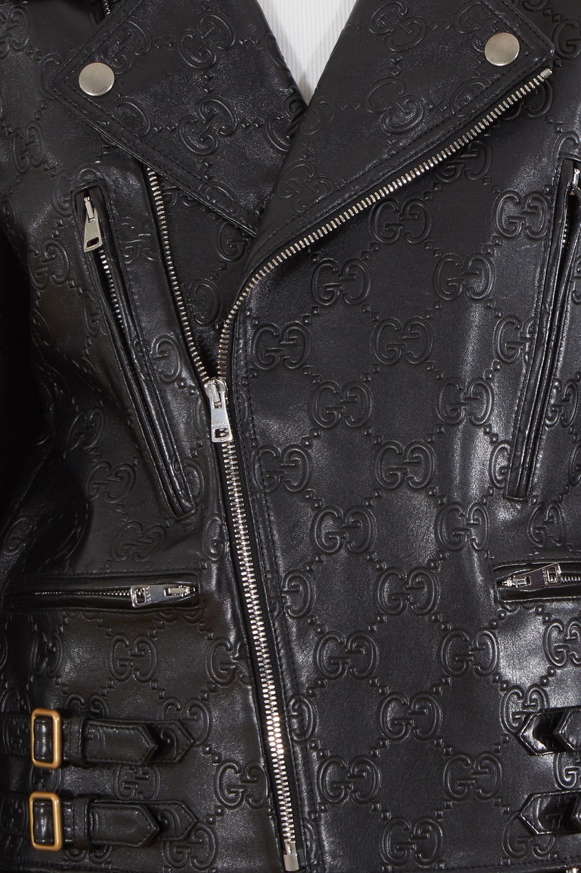 фото Черная куртка-косуха с монограммами gucci