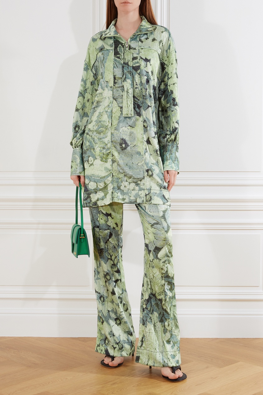 фото Зеленые брюки с цветочным принтом ganni