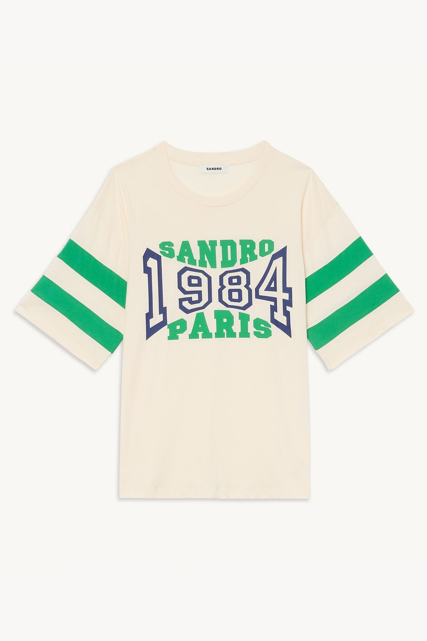 Белая футболка с зеленым принтом Sandro цвет зеленый/белый