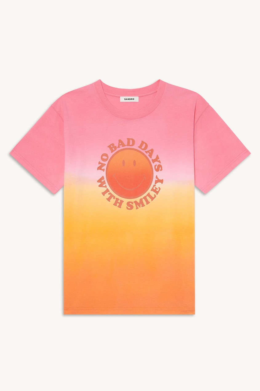 Розово-оранжевая футболка со смайлом Sandro разноцветного цвета